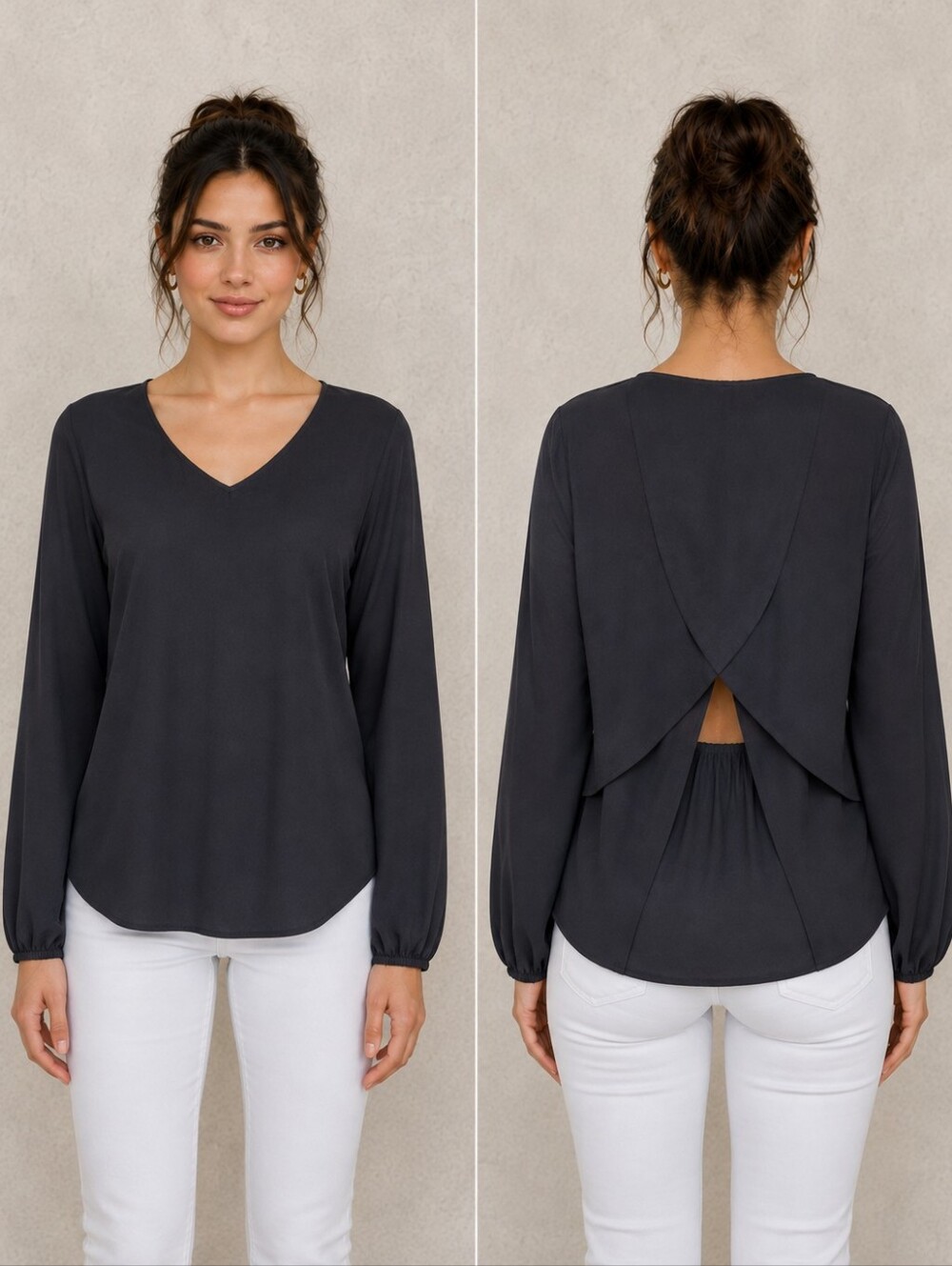 Size S Maurice Gray open back chiffon long sleeve chiffon blouse